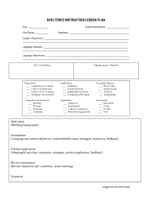 SDAIE Lesson Plan Template  Form