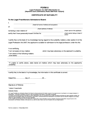 Form 8 Certificate of Suitability