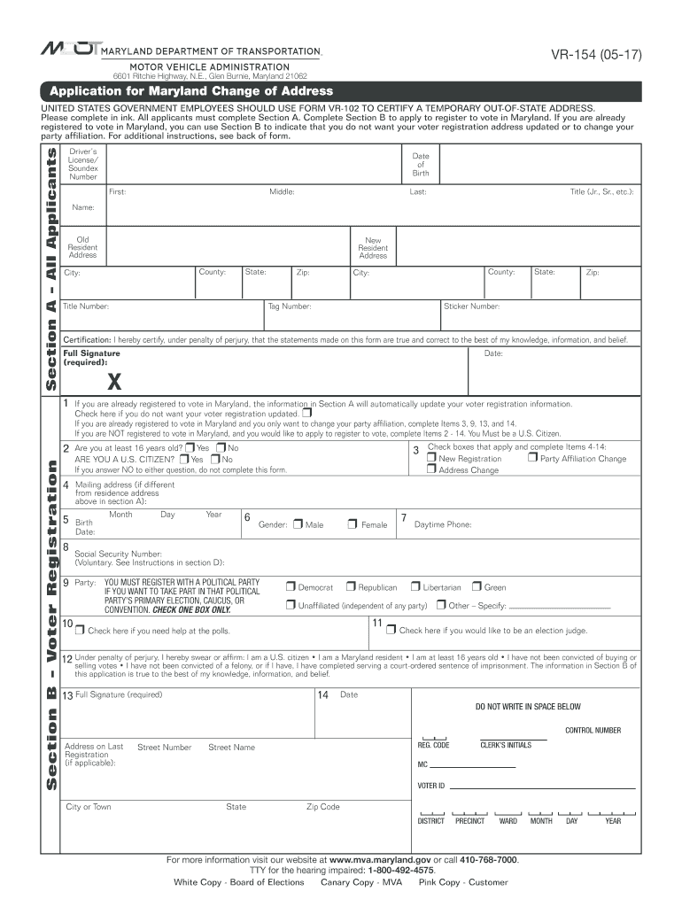  Mva Change of Address Maryland 2017-2024