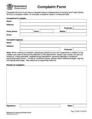 Complaint Form Queensland