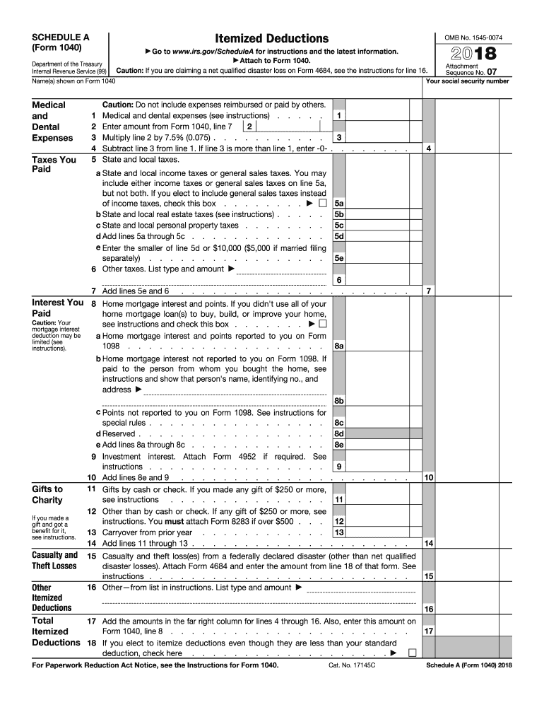 2018 Schedule A (1040 form)