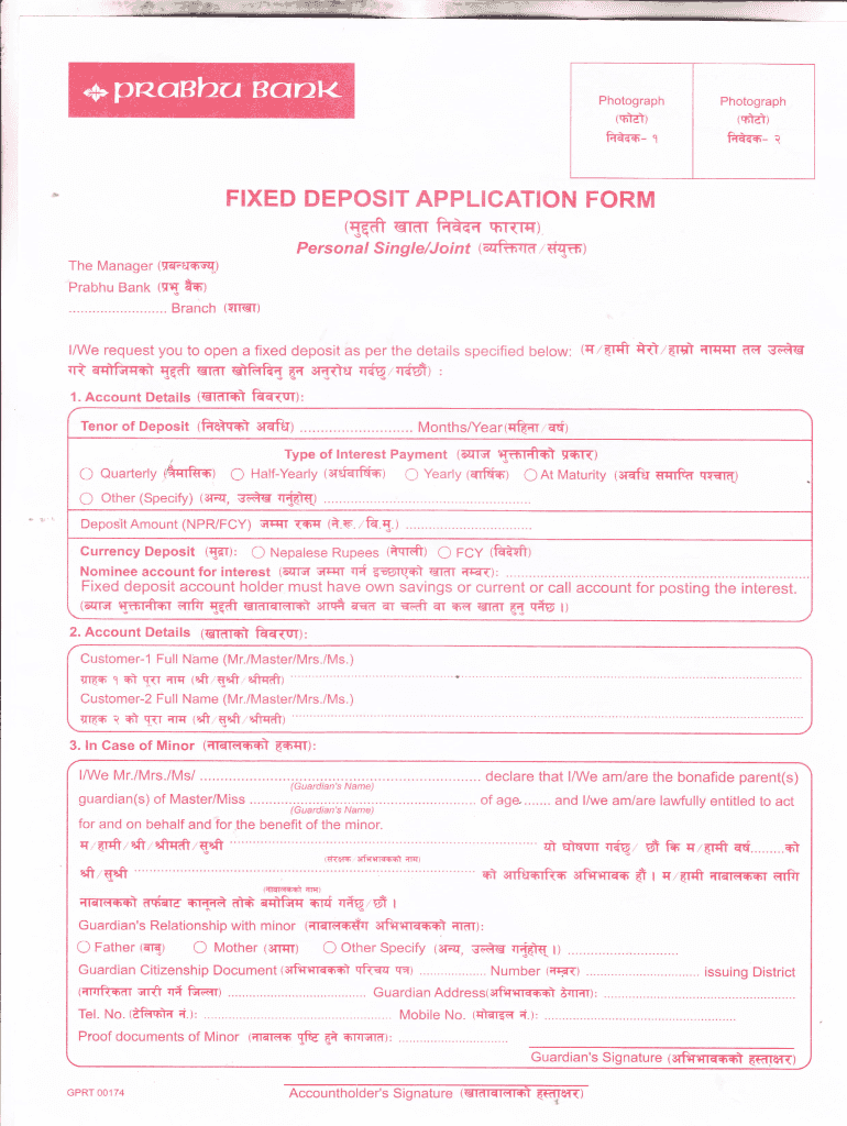 Prabhu Bank Fixed Deposit Form