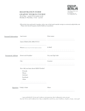 Graphic Design Course Registration Form ESDIP Berlin