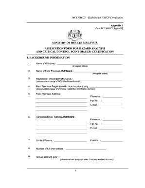 Application Form for Hazard Analysis and Critical Control Point Haccp Certification Word