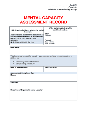 Mental Capacity Assessment Form