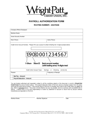 Payroll Authorization Form Wright Patt Credit Union