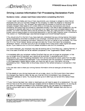 Driving Licence Information Fair Processing Declaration Form