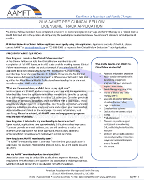  Pre Clinical Fellow Members Have Completed a Masters or Doctoral Degree in Marriage and Family Therapy or a Related Mental 2018