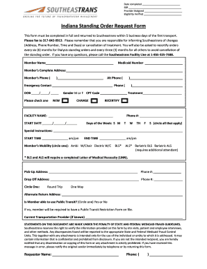 Southeastrans Standing Order Form