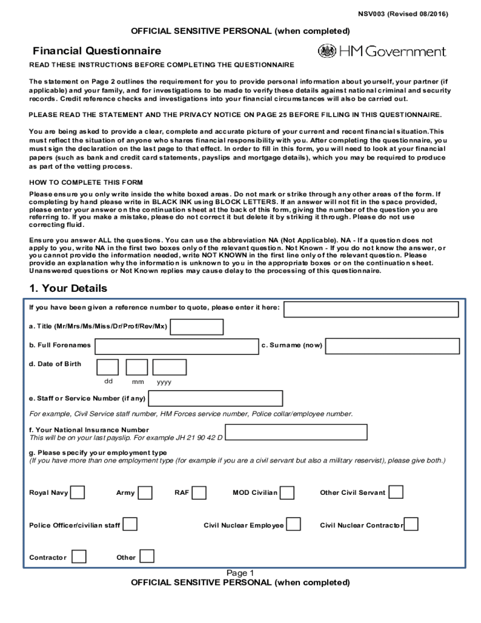  READ THESE INSTRUCTIONS BEFORE COMPLETING the QUESTIONNAIRE 2016-2024