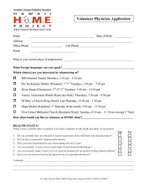 Volunteer Physician Application DOC  Form