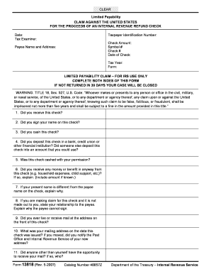 Form 13818 5 Limited Payability Claim Against the United States