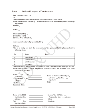 Form 11 Notice of Progress of Construction