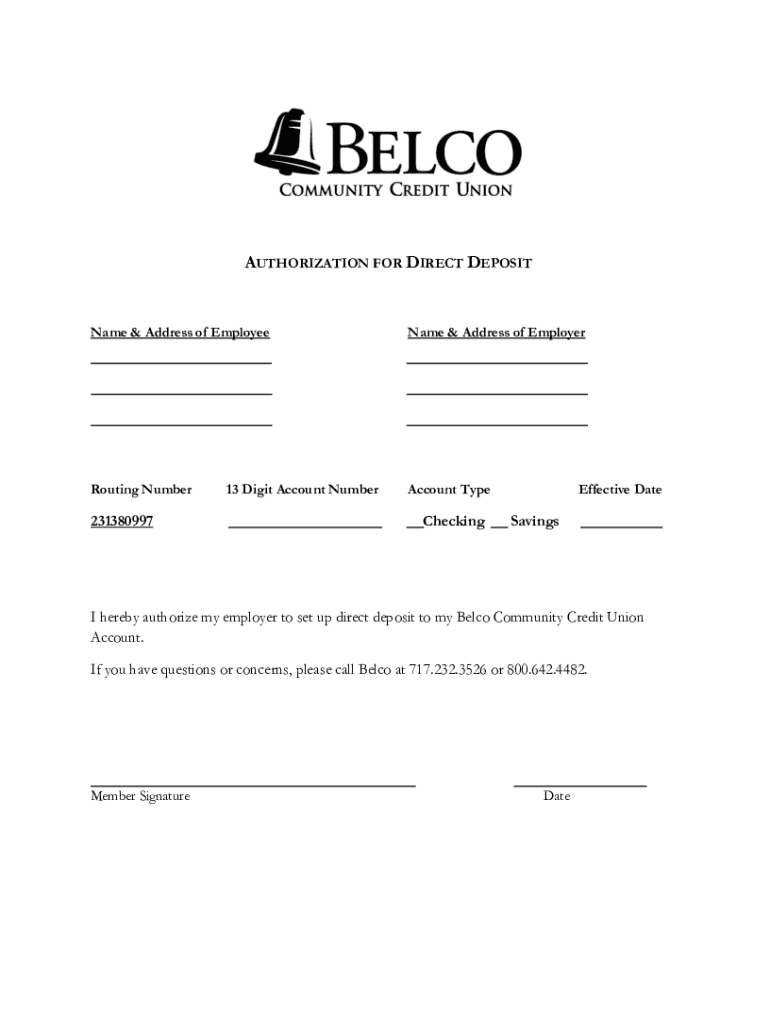 AUTHORIZATION for DIRECT DEPOSITName &amp; Address of  Form