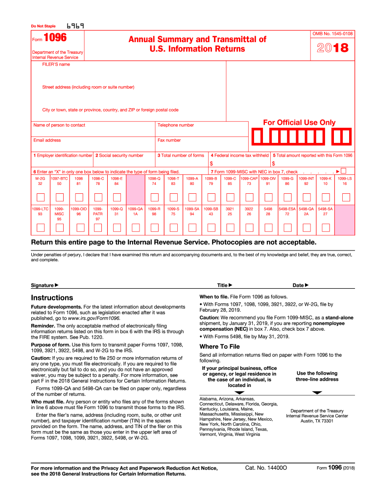  Form 1096 2018