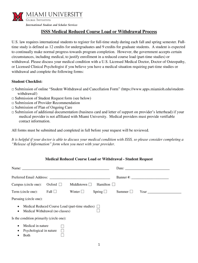  ISSS Medical Reduced Course Load or Withdrawal Process 2018-2024