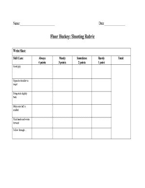 Floor Hockey Shooting Rubric  Form