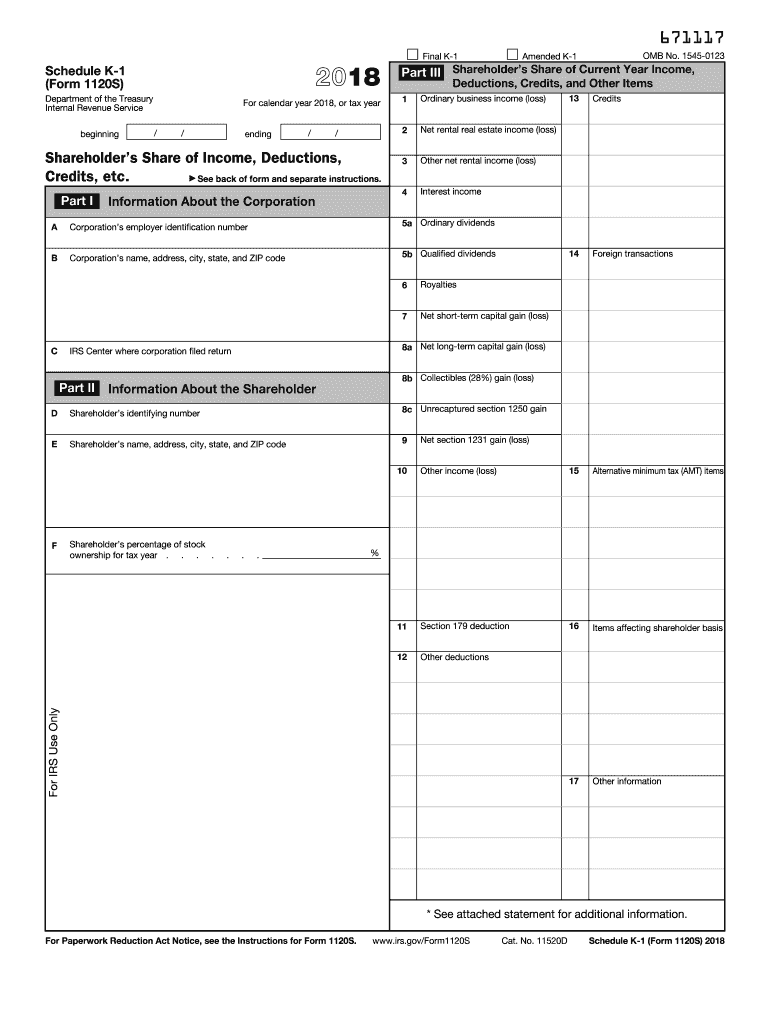  Schedule K 1 Form 1120s 2018