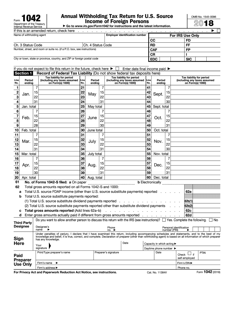 2018 1042 form