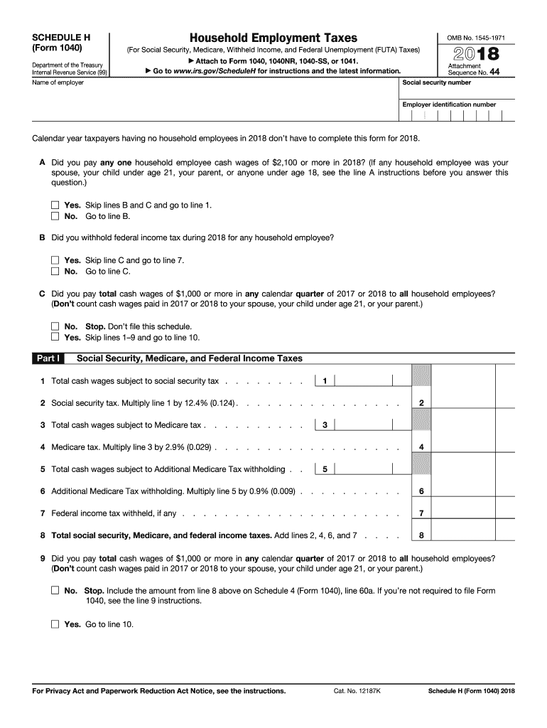  Schedule H Form 1040 2018