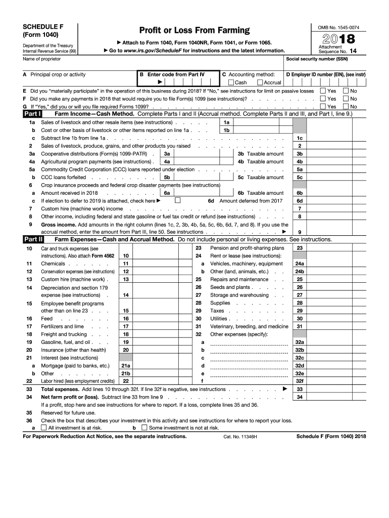  Federal Schedule F Form 2018