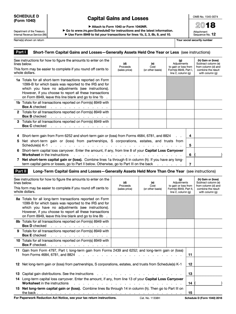 Irs S 1040 Schedule D 20182024 Form Fill Out and Sign Printable PDF