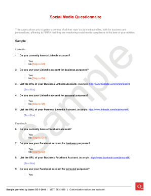 Social Media Questionnaire PDF  Form