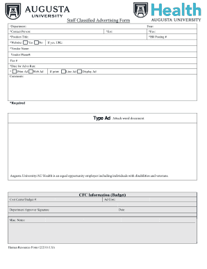 Get and Sign Staff Classified Advertising Form Staff Classified Advertising Request Form 2016-2022