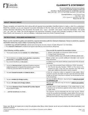 Claimant&#039;s Statement Lincoln Financial Group  Form