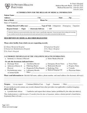 St Peter&#039;s Medical Records  Form