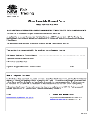 A SEPARATE CLOSE ASSOCIATE CONSENT FORM MUST BE COMPLETED for EACH CLOSE ASSOCIATE