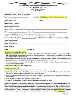 Walla Walla County Burn Permit  Form