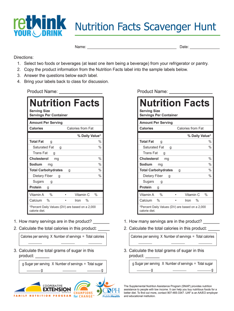 Food Label Scavenger Hunt  Form