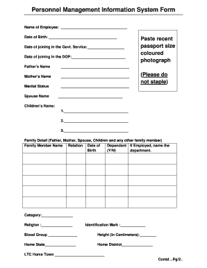 Personnel Management Information System Form