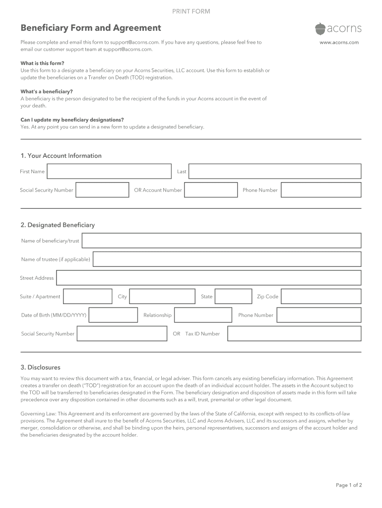 Acorns Beneficiary  Form