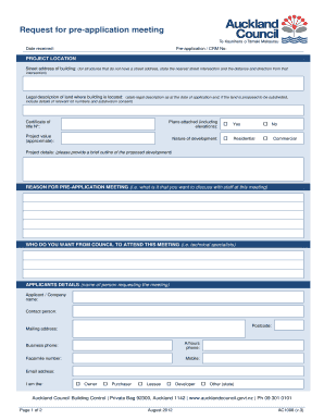 Request Pre Application Guidance Auckland Council  Form