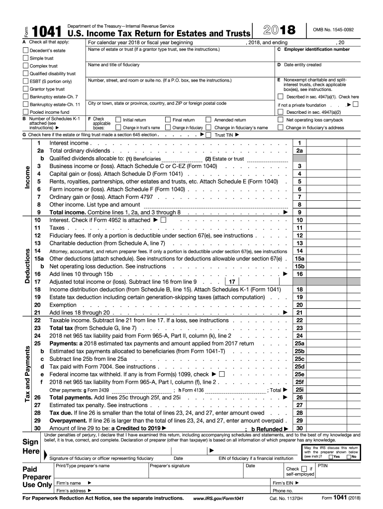  Form 1041 2018