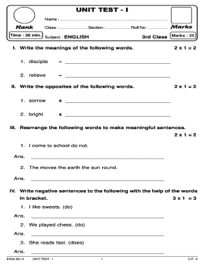 Unseen Passage for Class 3  Form