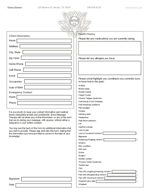 Health History Form Denton