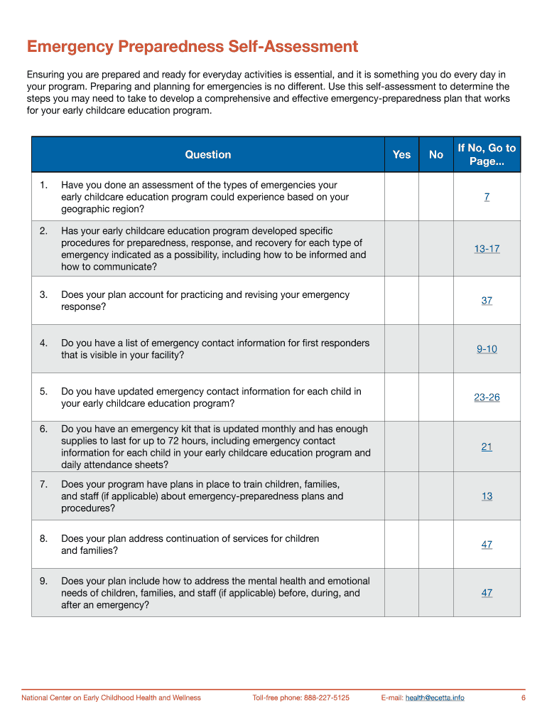 Emergency Preparedness Early Childhood  Form