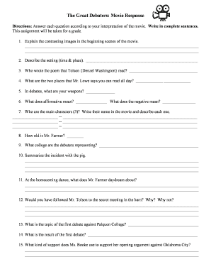 The Great Debaters Movie Response Worksheet Answer Key PDF  Form