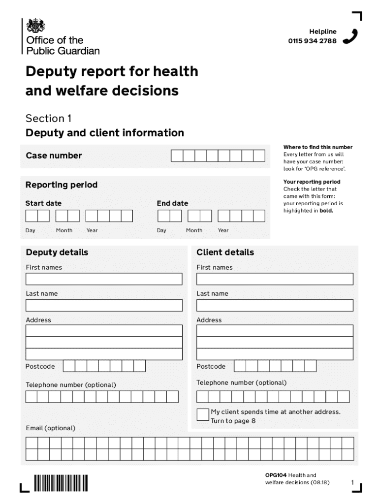 OPG104 Deputy Report Form Health and Welfare Decisions