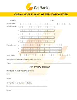 Calbank Mobile Banking Code  Form