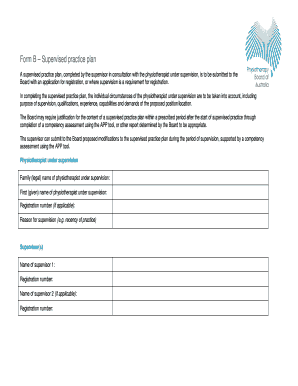 Physiotherapy Board Physiotherapy Guidelines for Supervision Form B Supervision Practice Plan Form