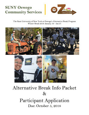  Alternative Break Info Packet & Participant Application SUNY Oswego 2019