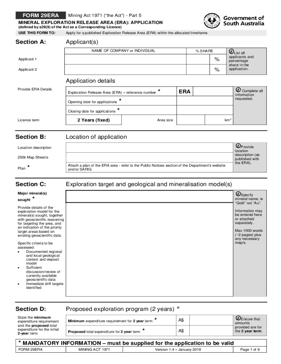  MINERAL EXPLORATION RELEASE AREA ERA APPLICATION 2018-2024