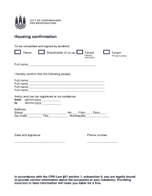 Housing Confirmation  Form