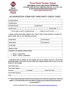 Third Party Credit Card Authorization Form Cdr BEST WESTERN PLUS