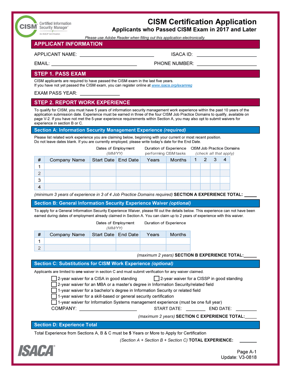  Cism Application Form 2018-2024