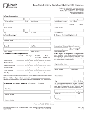 Long Term Disability Claim Form Statement of Lincoln Financial